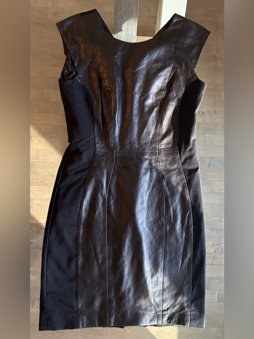 Genuine Leather Panel-Body Con Dress